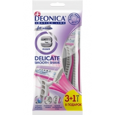Одноразовая безопасная бритва Deonica FOR WOMEN 3 лезвия, 3 + 1 шт в подарок